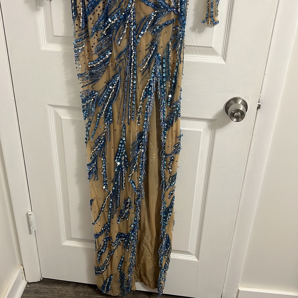 Albina Dyla Customized Blue Beaded Gown Pageant Gala Prom Ball - Picture 4 of 9